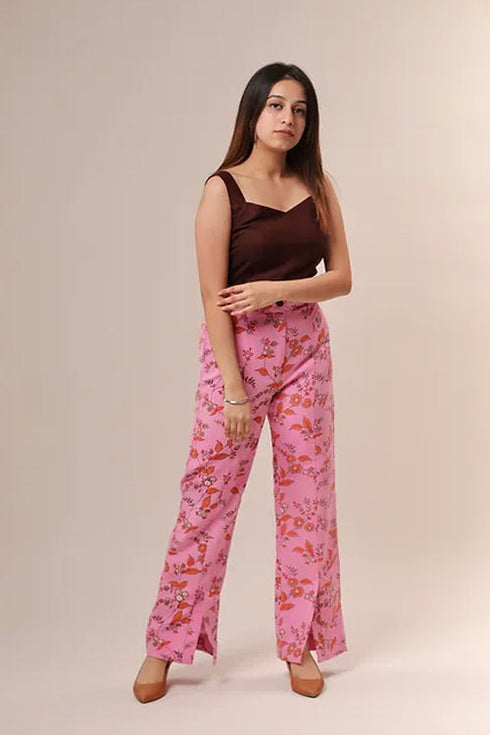 Mel Pink Print Trousers With Brown Top